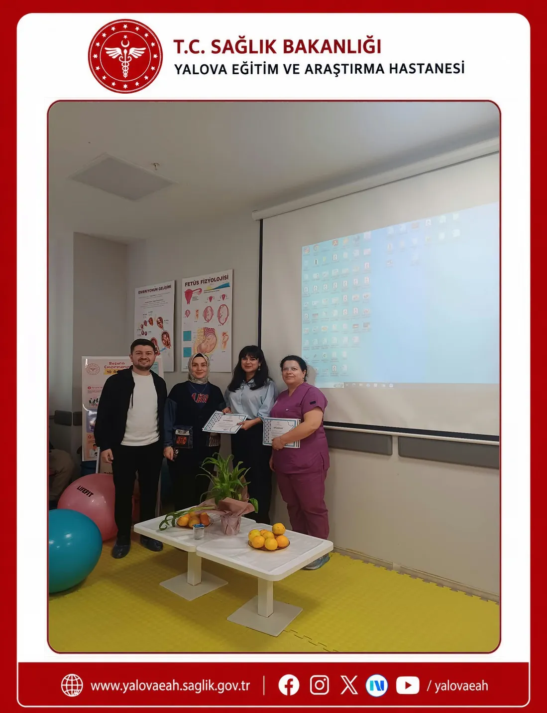 Gebe Okulu'nda açılan birinci grup eşli eğitim programında anne ve baba adaylarına doğum süreci, bebek bakımı ve eş desteği anlatıldı; katılımcı gebelere sertifika verildi. - Fotoğraf 3