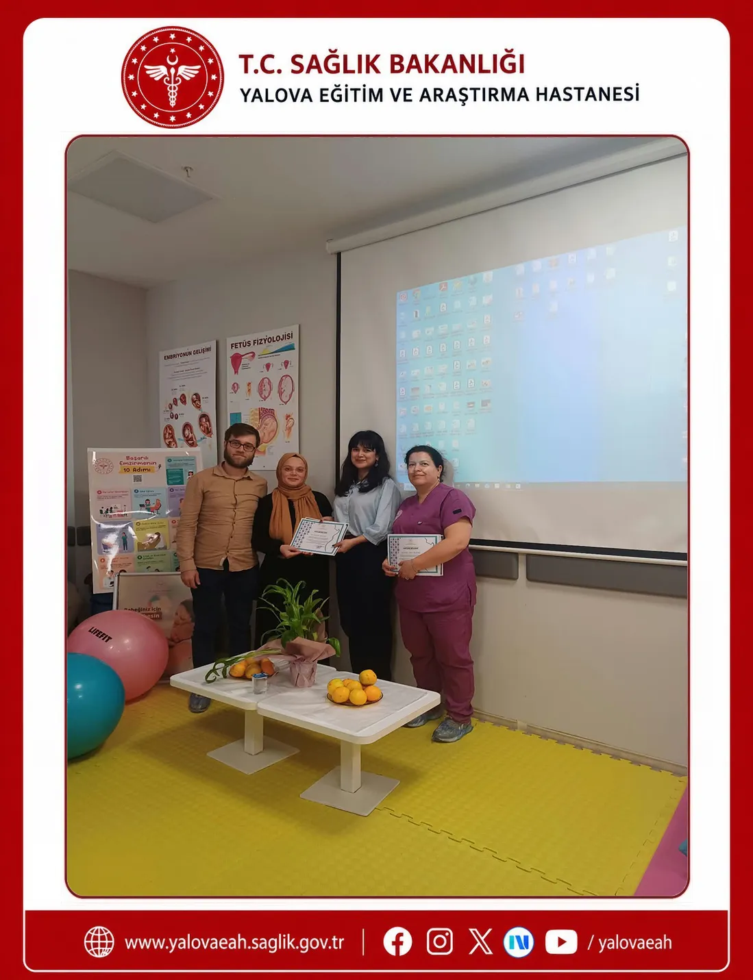 Gebe Okulu'nda açılan birinci grup eşli eğitim programında anne ve baba adaylarına doğum süreci, bebek bakımı ve eş desteği anlatıldı; katılımcı gebelere sertifika verildi. - Fotoğraf 5