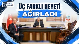 Yalova Valisi Dr. Ahmet Hamdi Usta; Sütaş yöneticisi İlhan İl, Güreş İl Tertip Kurulu Başkanı Hakkı Bağatar ve Kamu-Sen İl Başkanı Sait Çolak'ı makamında ağırladı. - Küçük görsel 1