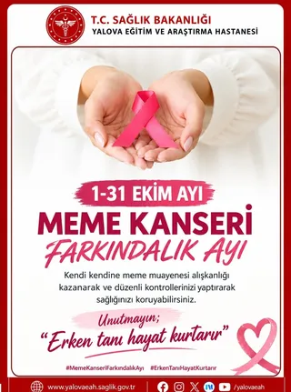1-31 Ekim Meme Kanseri Farkındalık Ayı dolayısıyla mesaj yayımlayan Yalova Eğitim ve Araştırma Hastanesi, düzenli kontroller ve kendi kendine muayene ile sağlığın korunabileceğini hatırlattı. - Küçük görsel 2