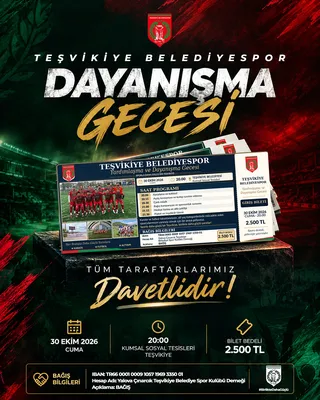 Çınarcık'a bağlı Teşvikiye beldesinin temsilcisi Teşvikiye Belediyespor Kulübü, 30 Ekim Cuma akşamı Kumsal Sosyal Tesisleri'nde dayanışma gecesi düzenleyecek. - Küçük görsel 2
