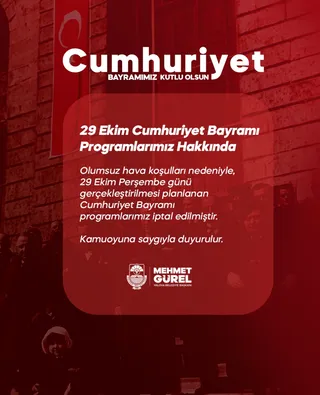 Yalova Belediyesi, kentte etkili olması beklenen olumsuz hava koşulları nedeniyle 29 Ekim Perşembe günü yapılması planlanan Cumhuriyet Bayramı etkinliklerinin iptal edildiğini duyurdu. - Küçük görsel 2