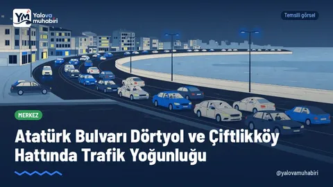 Yalova'da Atatürk Bulvarı Dörtyol kesimi ile Çiftlikköy yönünde akşam saatlerinde araç yoğunluğu yaşandı; yağışlı havayla birlikte sürücülere güvenli takip ve dikkatli sürüş çağrısı yapıldı.