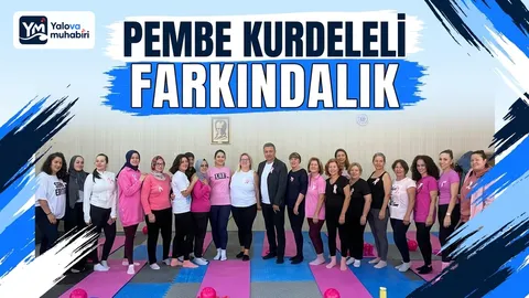 Kaytazdere Kültür Merkezi'ndeki spor salonunda pilates yapan kadınlar, 1-31 Ekim Meme Kanseri Farkındalık ve Bilinçlendirme Ayı kapsamında pembe giyinip pembe kurdele taktı.