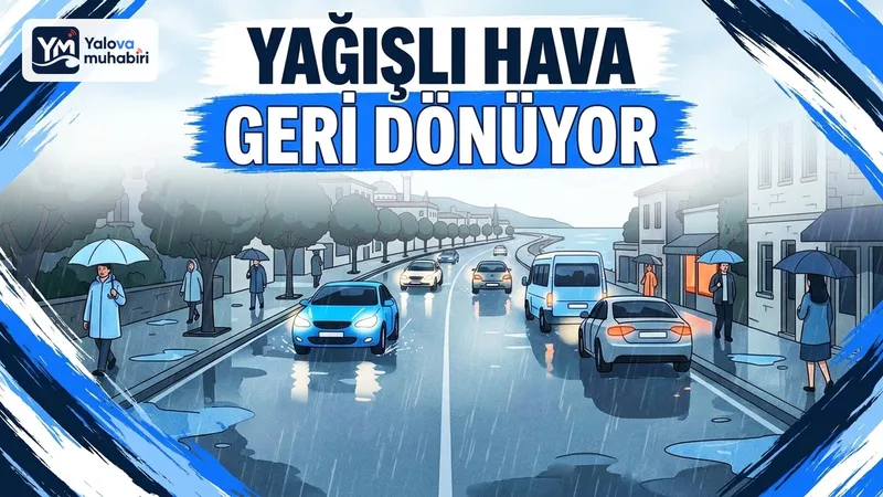 Yalova'da Yarından itibaren yağışlı ve kasvetli bir hava beklenirken, ıslak zemin nedeniyle sürücülerin hız düşürmesi ve takip mesafesini koruması istendi.