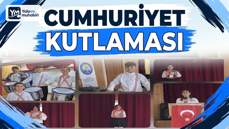 Cumhuriyetin ilanının yıl dönümü dolayısıyla Çınarcık'ta düzenlenen okul programında öğrenciler şiirler okudu, konuşmalar yaptı ve müzik dinletileri sundu.