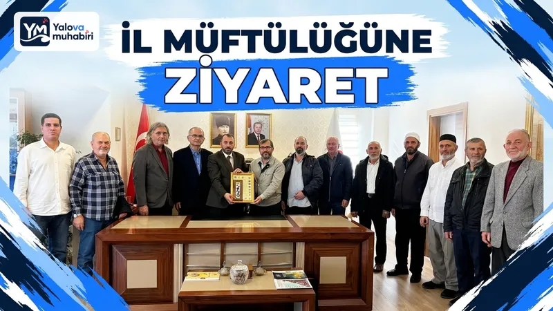 Çiftlikköy'den gelen Kur'an kursu heyeti, kurs yöneticisi Mehmet Karaman ile birlikte Yalova İl Müftüsünü ziyaret ederek hayırlı olsun dileklerini iletti.