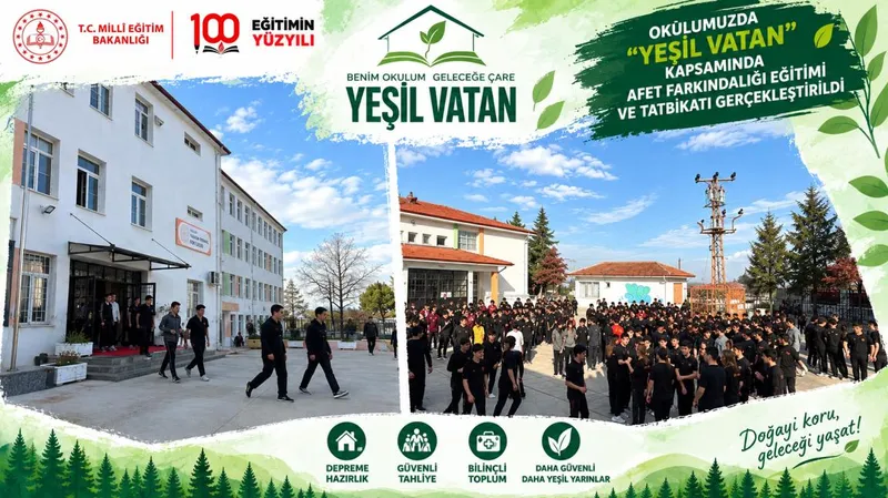 Yalova Termal Fen Lisesinde, Millî Eğitim Bakanlığının Yeşil Vatan projesi ve Afetler ve Dayanıklılık Ayı programı doğrultusunda afet farkındalığı eğitimi ile tatbikat yapıldı. - Fotoğraf 1