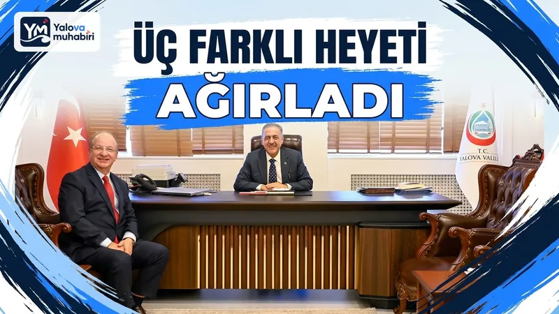 Yalova Valisi Dr. Ahmet Hamdi Usta; Sütaş yöneticisi İlhan İl, Güreş İl Tertip Kurulu Başkanı Hakkı Bağatar ve Kamu-Sen İl Başkanı Sait Çolak'ı makamında ağırladı.
